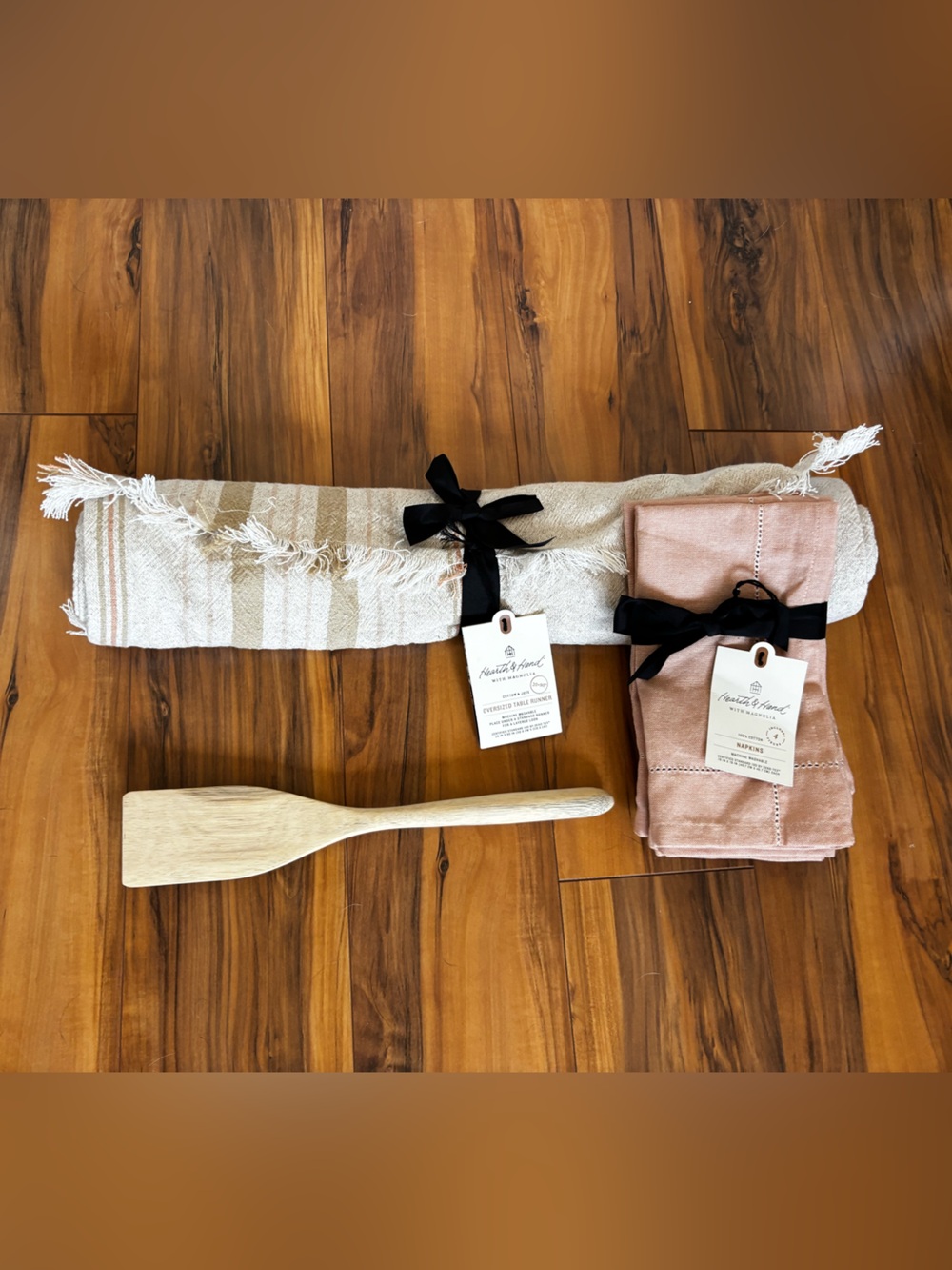 Hearth & Hand Cream & Blush Kitchen table runner napkins Set with Wooden Spatula
